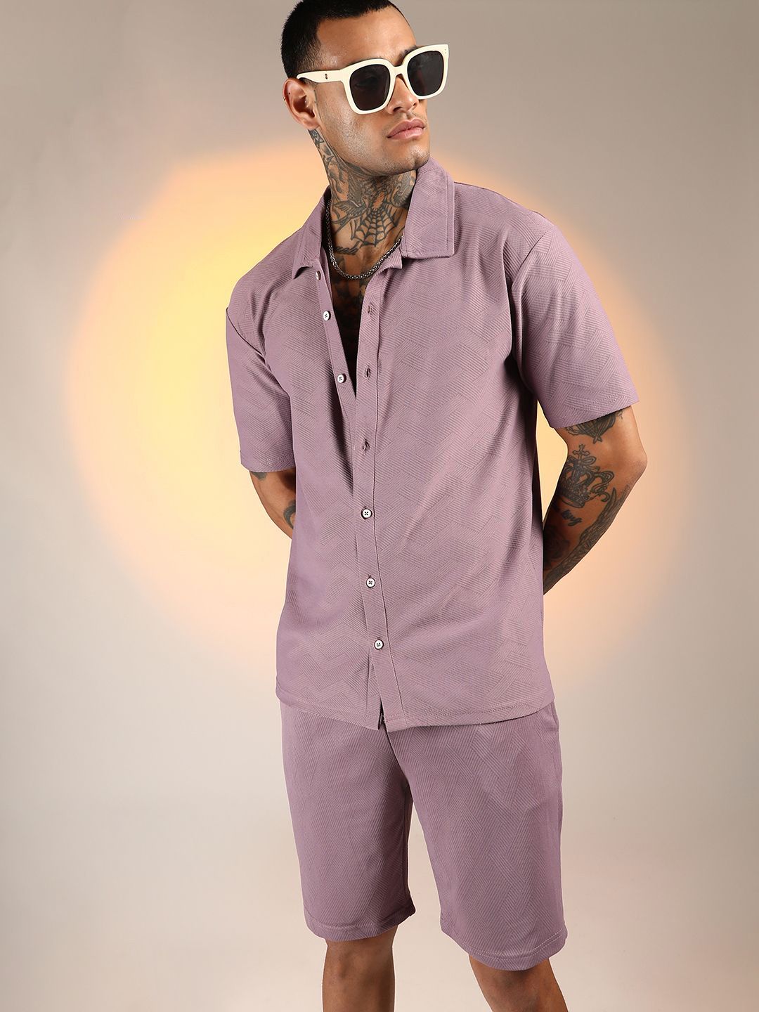 Campus Sutra Self Design Shirt with Shorts