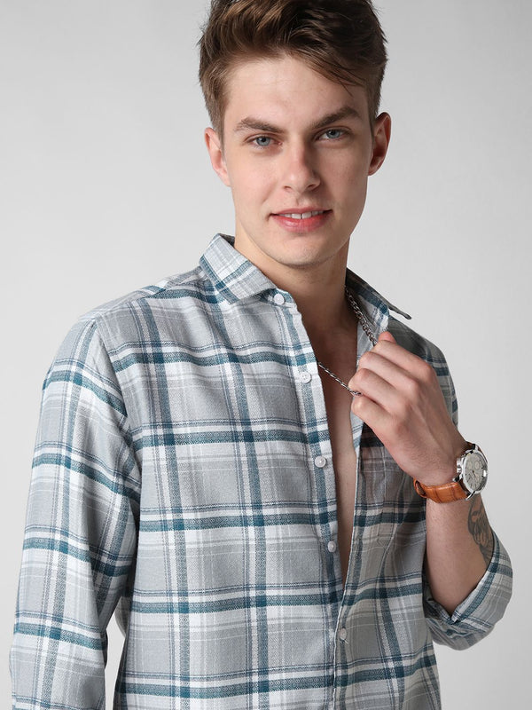 VASTRADO Men Classic Slim Fit Tartan Checks Opaque Checked Cotton Casual Shirt