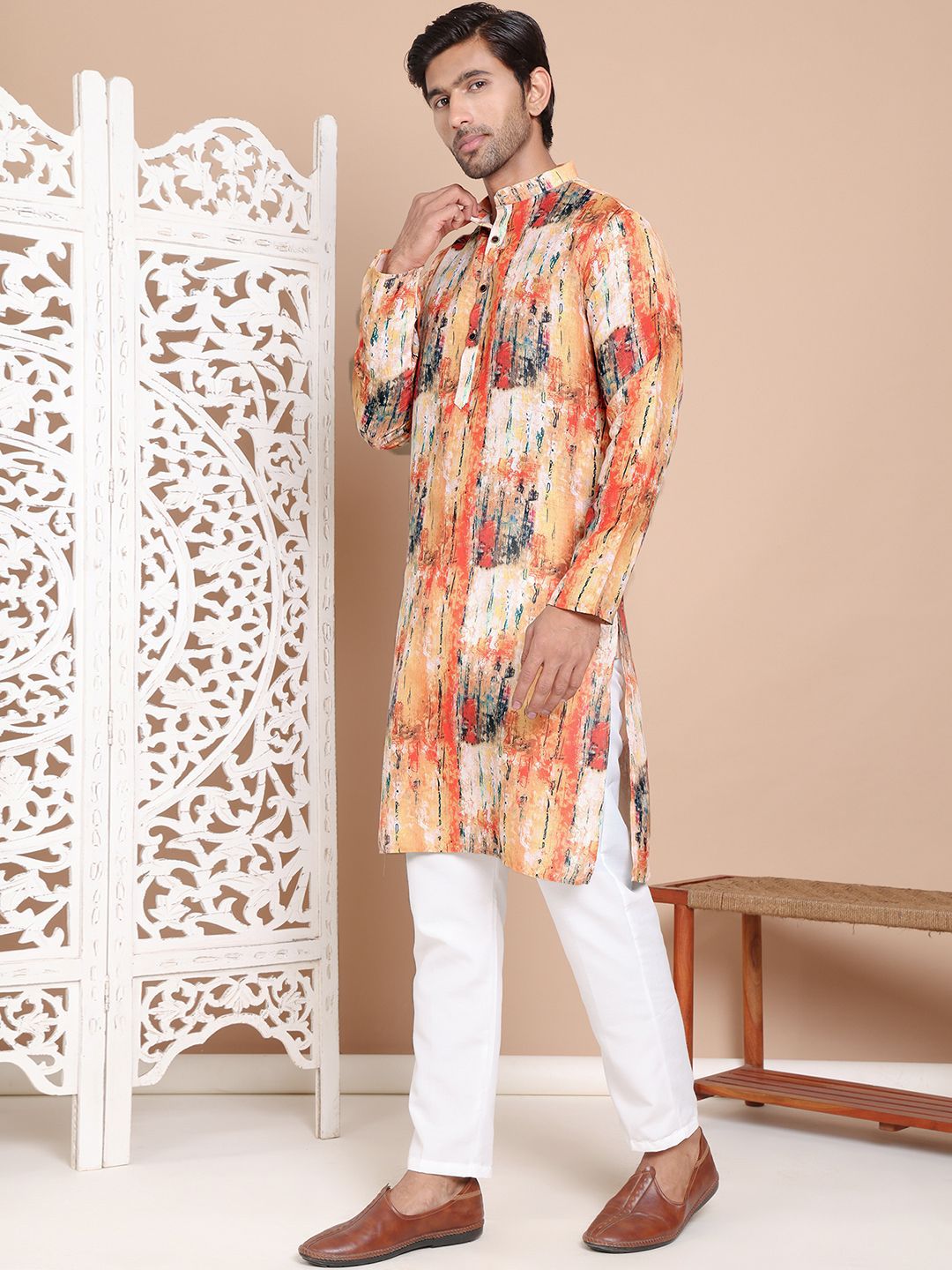 Jompers Men Printed Regular Pure Cotton Kurta with Pyjamas