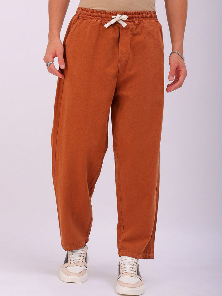 The Indian Garage Co Men Baggy Fit Cotton Elasticated Waist Jeans