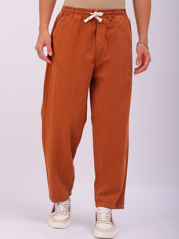 The Indian Garage Co Men Baggy Fit Cotton Elasticated Waist Jeans