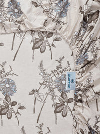 KLOTTHE Cream-Coloured Floral Printed Fitted 300 TC King Bedsheet With 2 Pillow Covers
