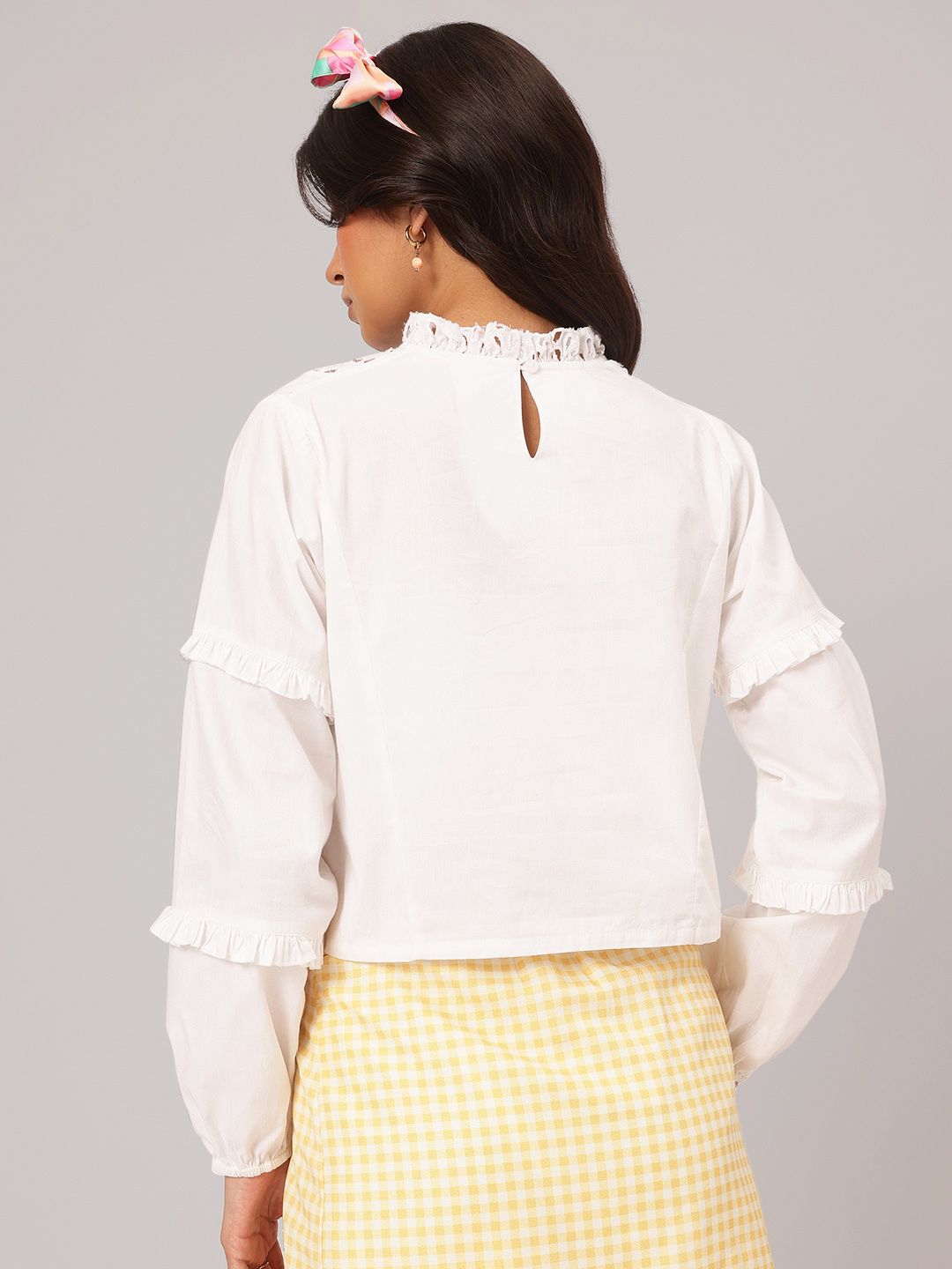 DressBerry Mixed Medley Schifffli Pure Cotton Ruffled Detail Top