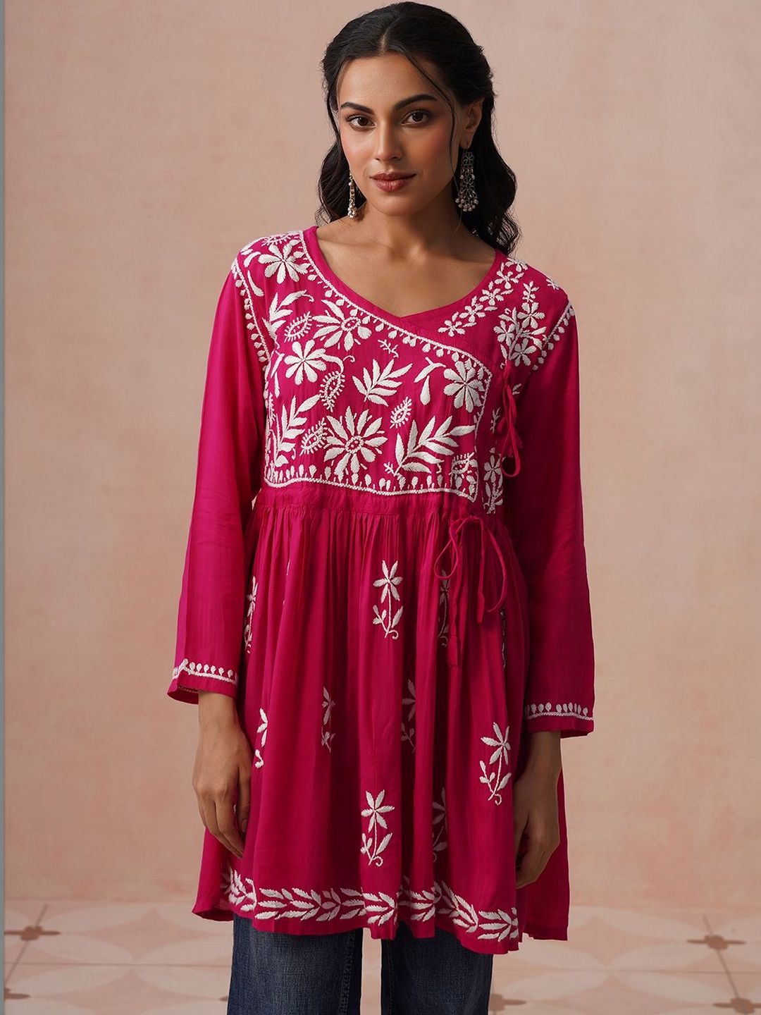 Kurta Kerja Benang Sulam Bunga Rumah Wanita Chikankari