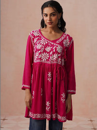 Kurta Kerja Benang Sulam Bunga Rumah Wanita Chikankari
