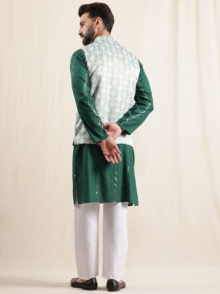 Anouk Men Geometric Embroidered Sequinned Pure Cotton Kurta & Pyjamas With Nehru Jacket