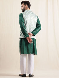 Anouk Men Geometric Embroidered Sequinned Pure Cotton Kurta & Pyjamas With Nehru Jacket