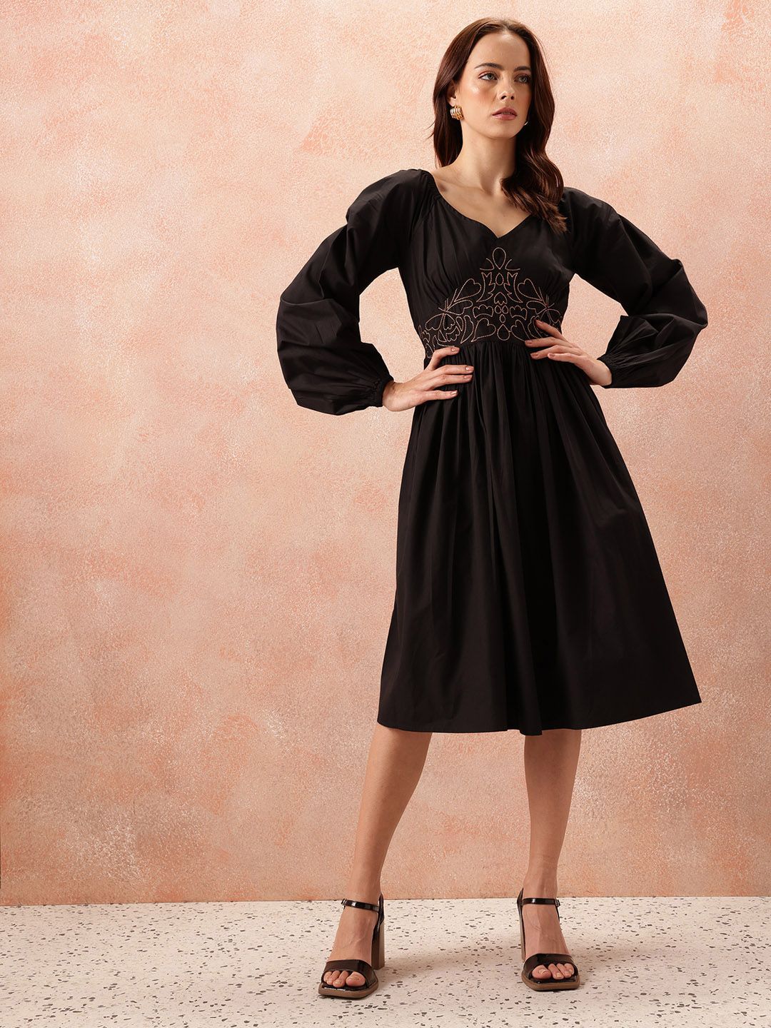 all about you Floral Embroidered Puff Sleeve Fit & Flare Dress