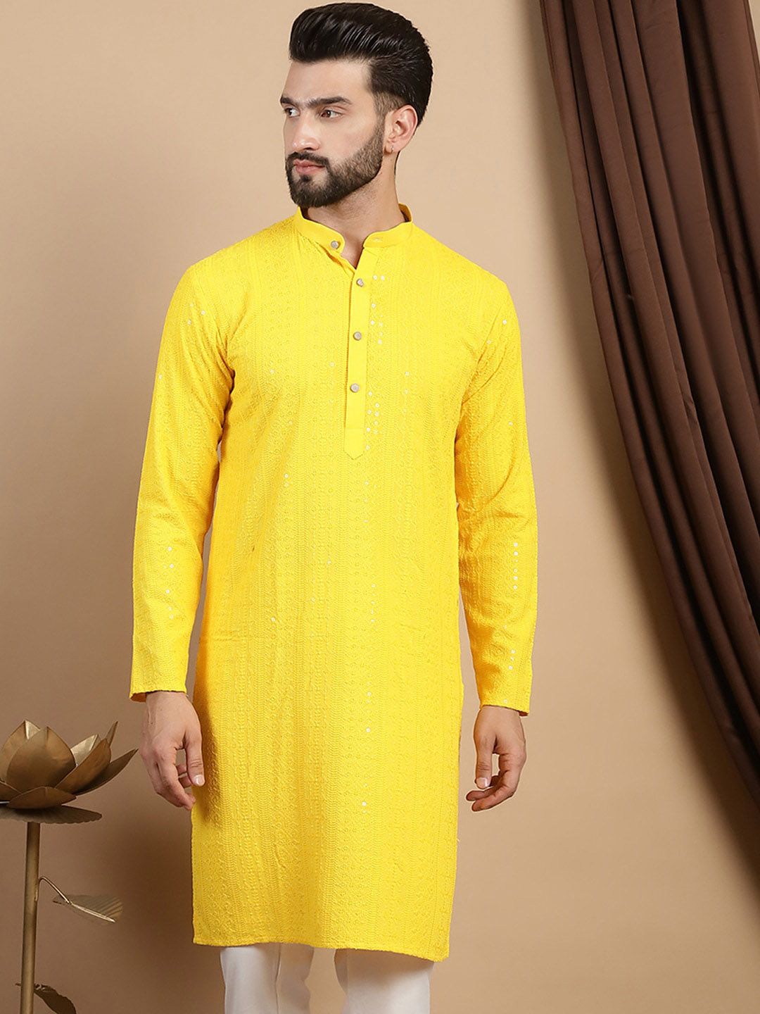 Anouk Embroidered Pure Cotton Sequinned Straight Kurta