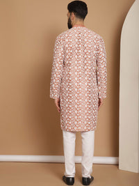 Anouk Floral Embroidered Mandarin Collar Knee Length Regular Kurta with Churidar