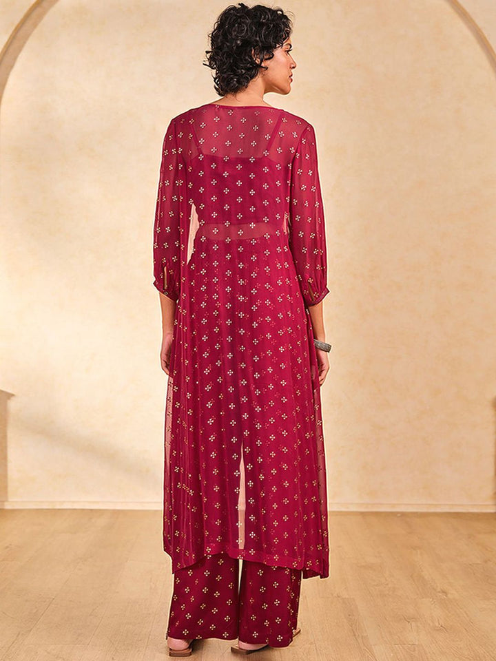 Global Desi Floral Printed Top & Trouser With Shrug Co-Ords