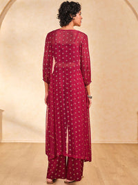 Global Desi Floral Printed Top & Trouser With Shrug Co-Ords