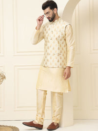 SOJANYA Kurta Kapas Sutera Kolar Mandarin Dengan Jaket Nehru Rekaan Churidar & Tenunan
