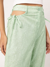 DressBerry Women Flowy Finesse Printed Cut-Out Straight Trousers