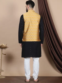 Anouk Black Geometric Embroidered Sequinned Pure Cotton Straight Kurta with Churidar