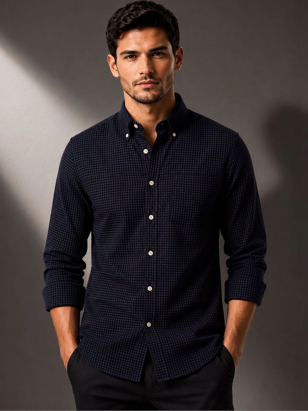 ADRO Men Standard Micro Checks Checked Semiformal Shirt