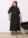 Sassafras Curve Women Shirt Collar Lengan Pendek Baju Midi Pakaian