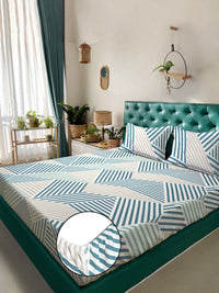 Myntra Elegant Homes Hijau Kapas Abstrak 300 TC Dilengkapi Cadar King Halus dengan 2 Sarung Bantal-250 x 225 cm