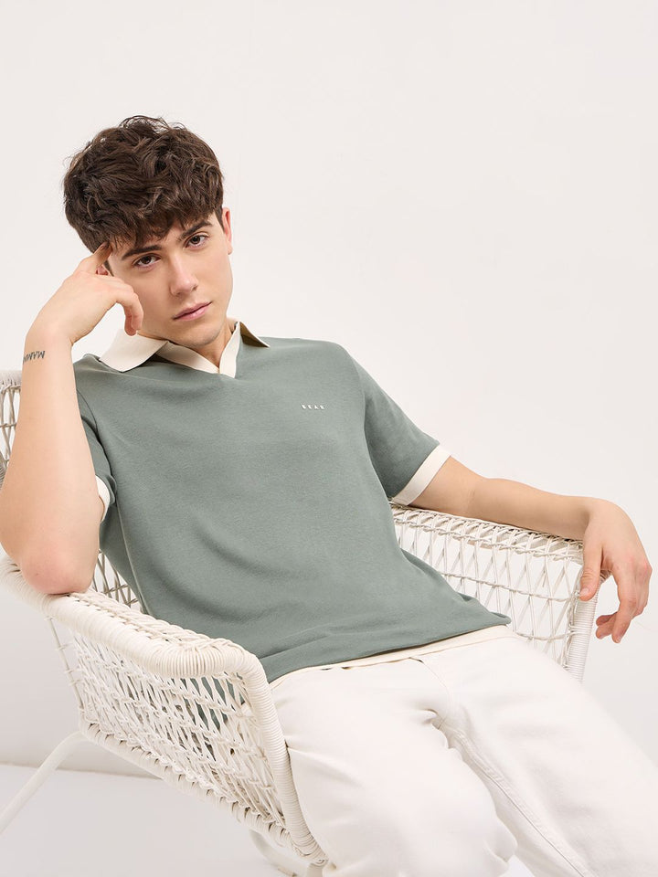 THE BEAR HOUSE Men Solid Polo Collar Cotton T-shirt