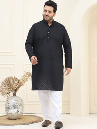 SOJANYA PLUS Thread Work Mandarin Collar Pure Cotton Straight Kurta with Pyjamas