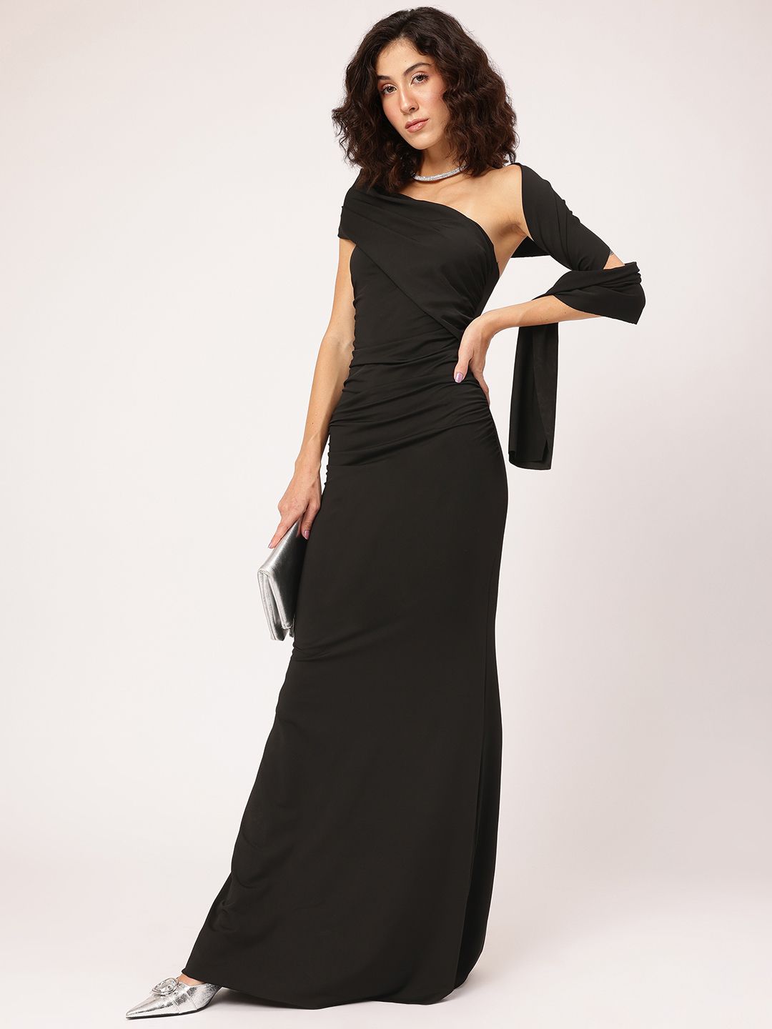 DressBerry Gleam Team Ruched Back-Slit Draped Maxi Dress