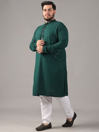 SOJANYA PLUS Size Floral Embroidered Band Collar Sequin Cotton Straight Kurta