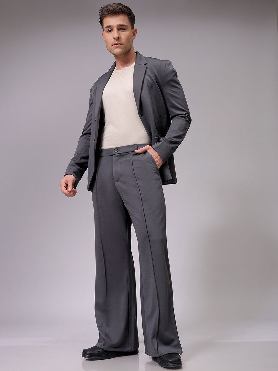 The Indian Garage Co Men Mid-Rise Flared Pleated Trousers