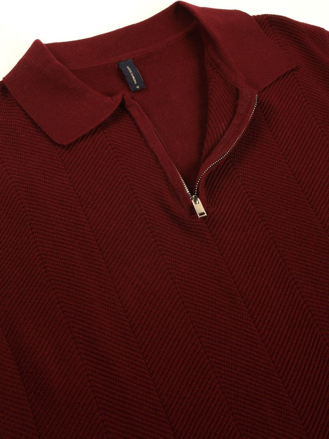 Thomas Scott Men Bio Finish Self Design Polo Collar Cotton T-shirt