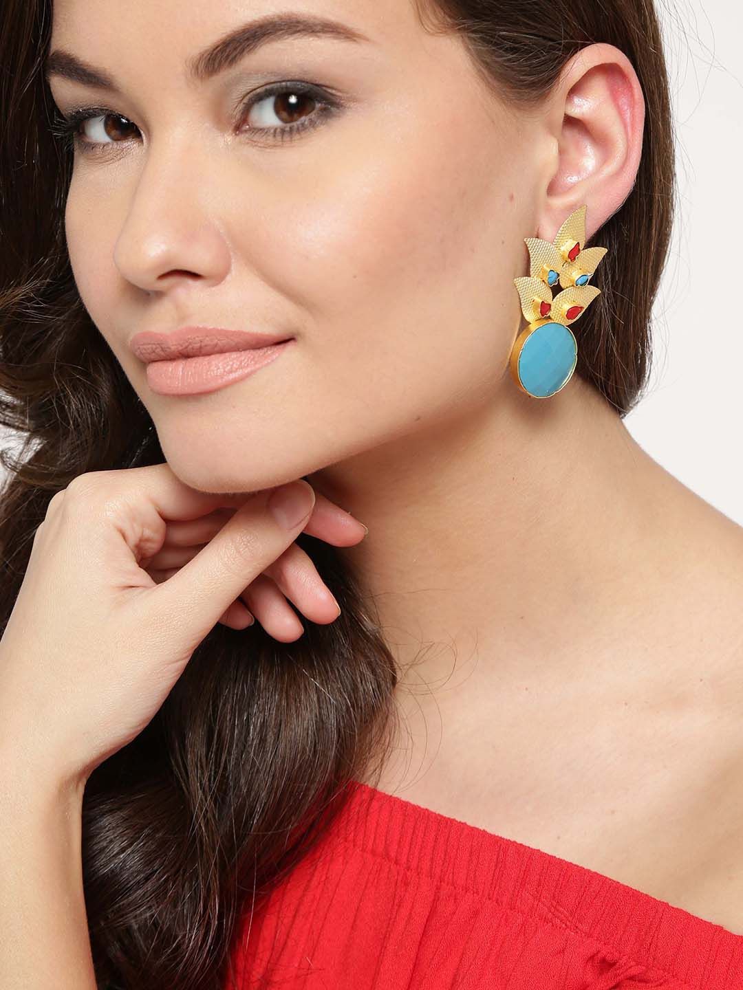 Anouk Gold Plated Cubic Zirconia Studded Contemporary Drop Earrings