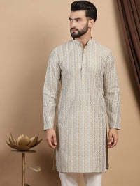 Anouk Mandarin Collar Lengan Panjang Sulam Cotton Kurta