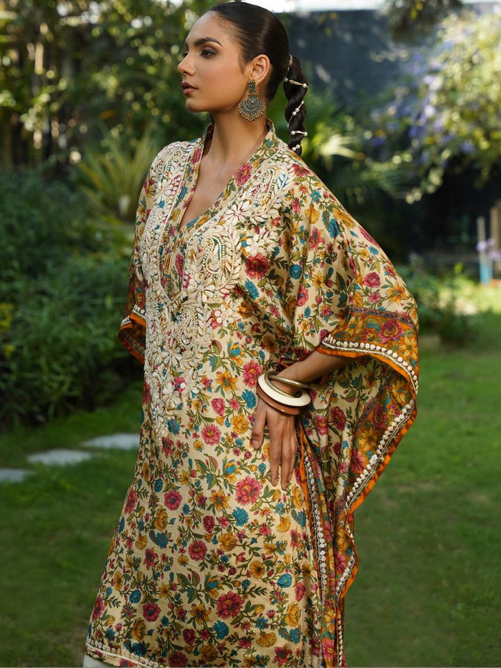 House of Chikankari Women Printed Chikankari Crepe Kaftan Kurta
