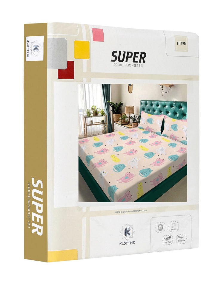 Watak Kartun KLOTTHE Beige Dilengkapi Cadar Katil King Double 300 TC Dengan 2 Sarung Bantal
