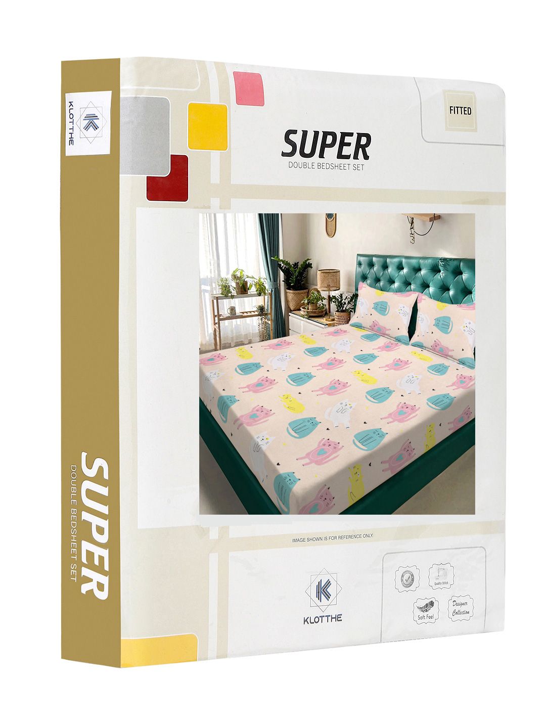 Watak Kartun KLOTTHE Beige Dilengkapi Cadar Katil King Double 300 TC Dengan 2 Sarung Bantal