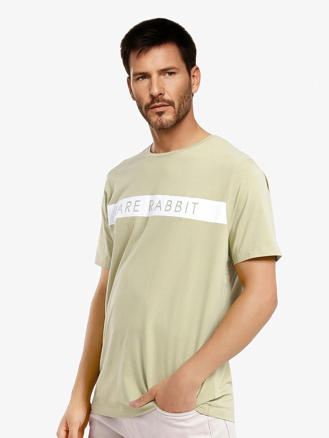 RARE RABBIT Men Typography Printed Round Neck Cotton T-shirt