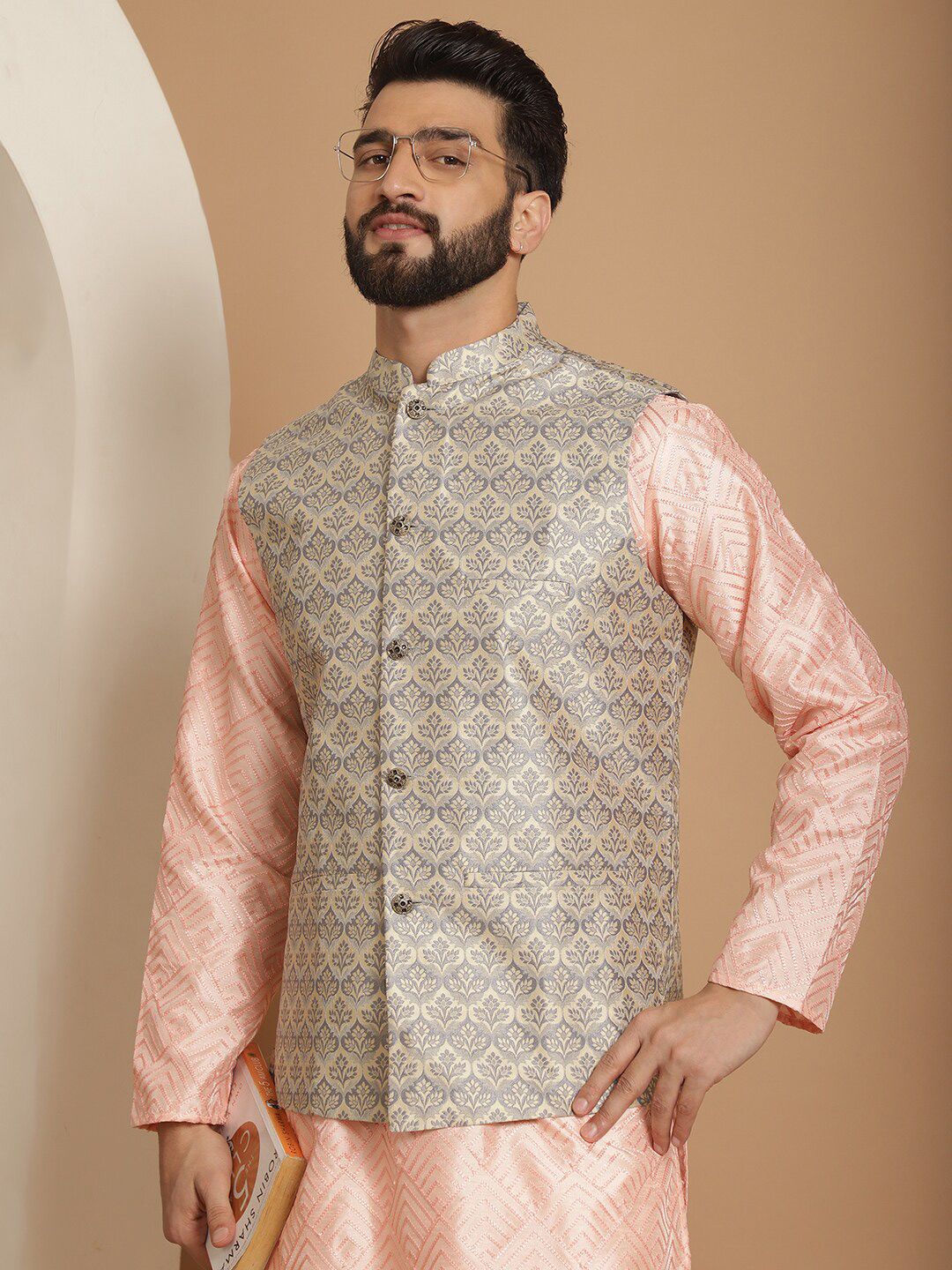 Anouk Embroidered Regular Thread Work Kurta with Churidar & Nehru Jacket