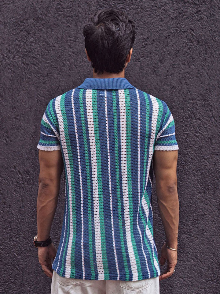 Powerlook Men Striped Polo Collar T-Shirt