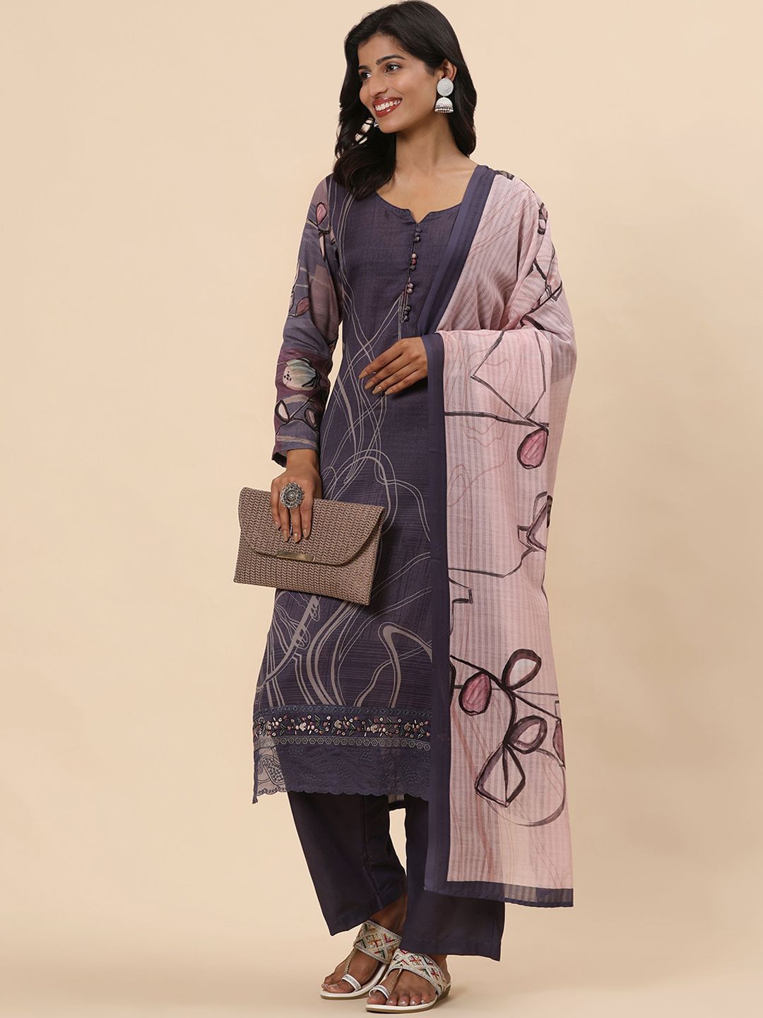 Mamicha Women Printed Regular Pure Cotton Kurta with Trousers & With Dupatta