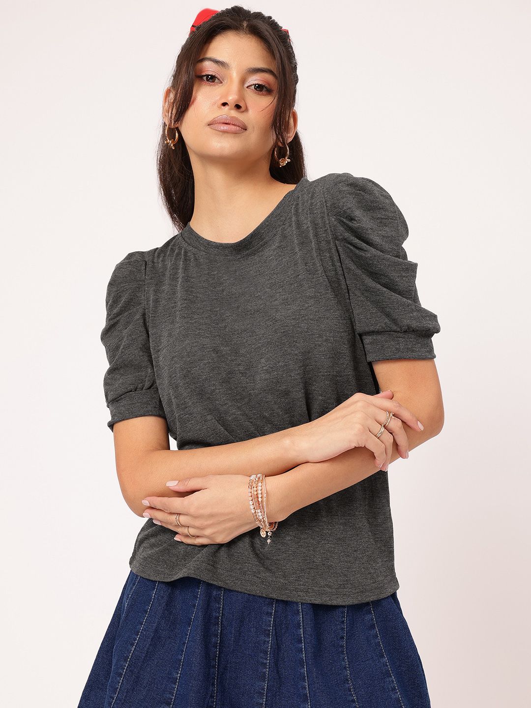 DressBerry Feminine Flair Puff Sleeves T-shirt