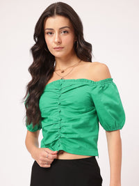 DressBerry Edgy Existence Ruched Bardot Crop Top