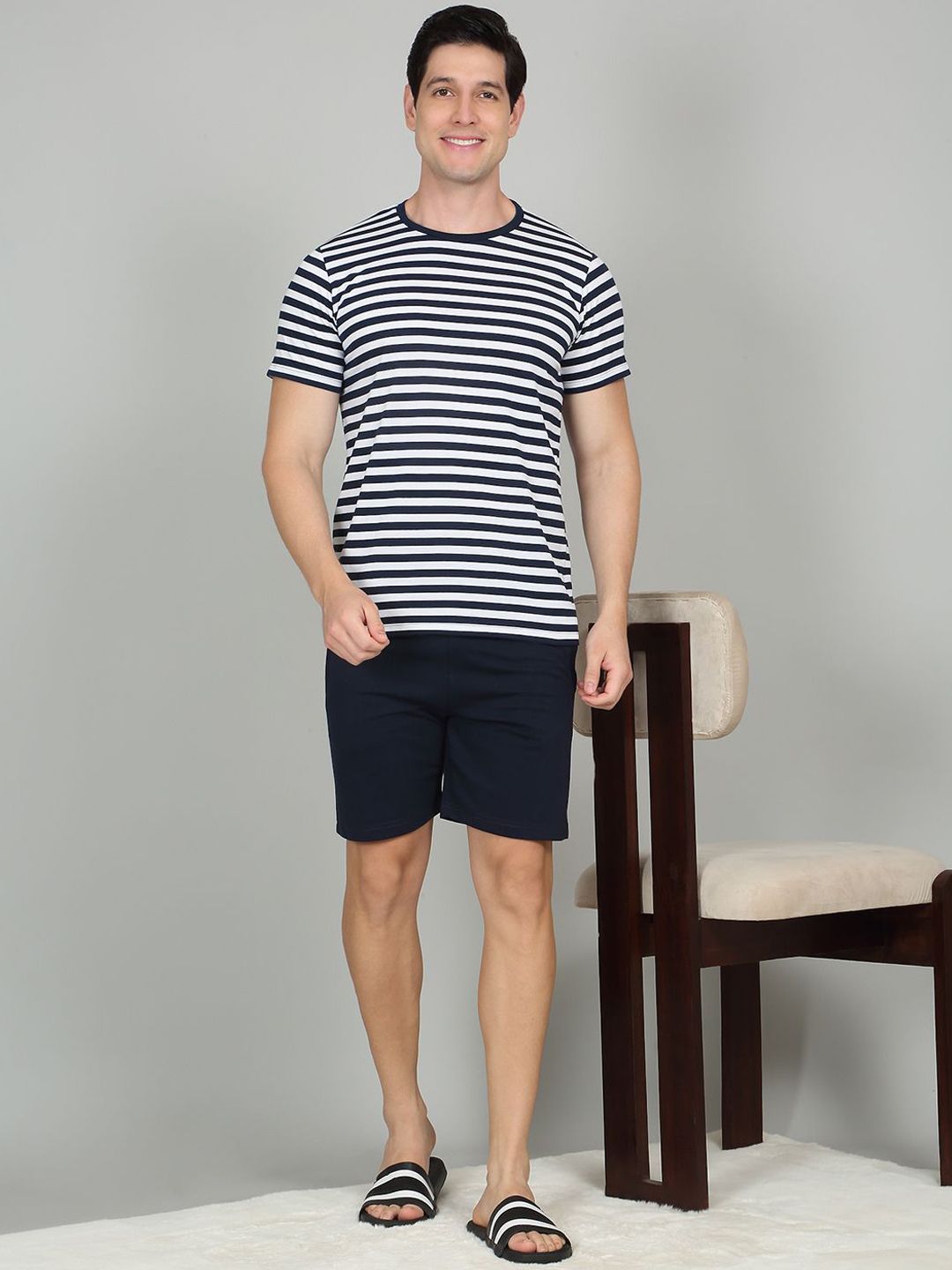 Sweet Dreams Men Striped Round Neck Night suit
