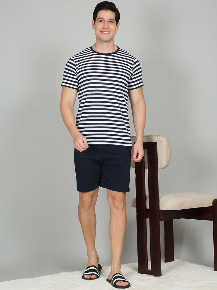 Sweet Dreams Men Striped Round Neck Night suit