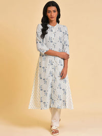 W Floral Printed Band Collar A Line Kurta