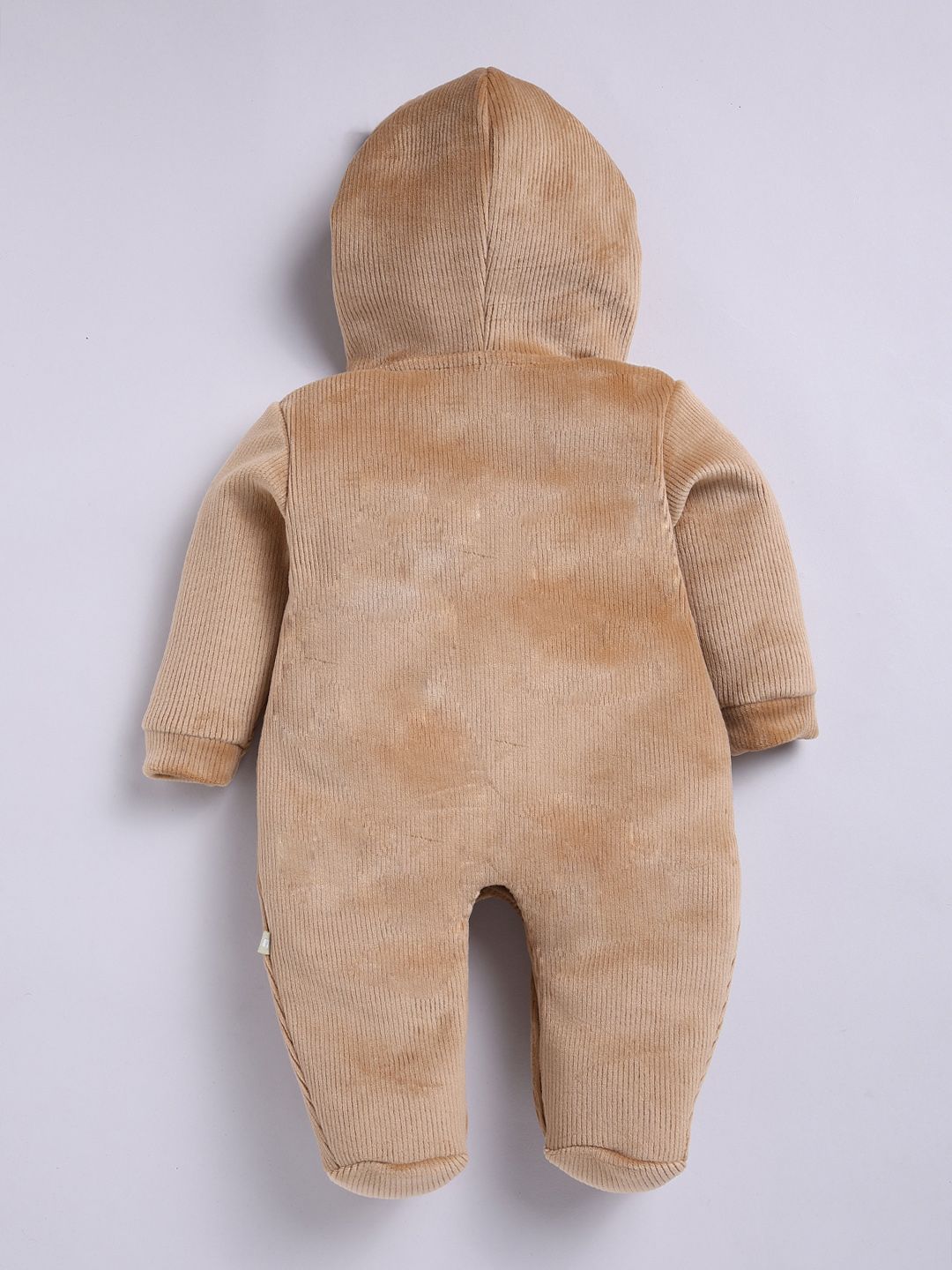 Moms Love Infant Boys Pure Cotton Velvet Finish Ribbed Hooded Sleepsuit