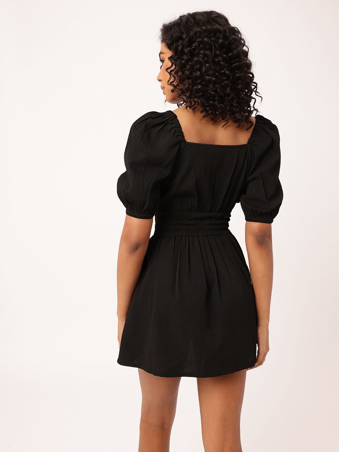 DressBerry Goth Kawaii Seersucker Cinched Waist Fit and Flare Mini Dress