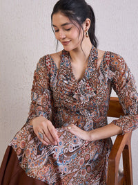 Antheaa Ethnic Motifs Printed Chiffon Fit & Flare Midi Dress