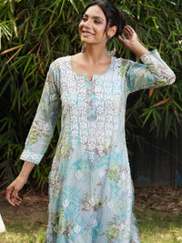 Rumah Chikankari Wanita Floral Printed Chikankari Indie Florals Kurta