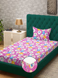 Myntra Elegant Homes Watak Kartun Ungu & Putih 400 TC Cadar Tempat Tidur Single dengan 1 Sarung Bantal