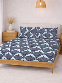 KLOTTHE Blue Floral Printed Dilengkapi Cadar 400TC Super King Dengan 2 Sarung Bantal