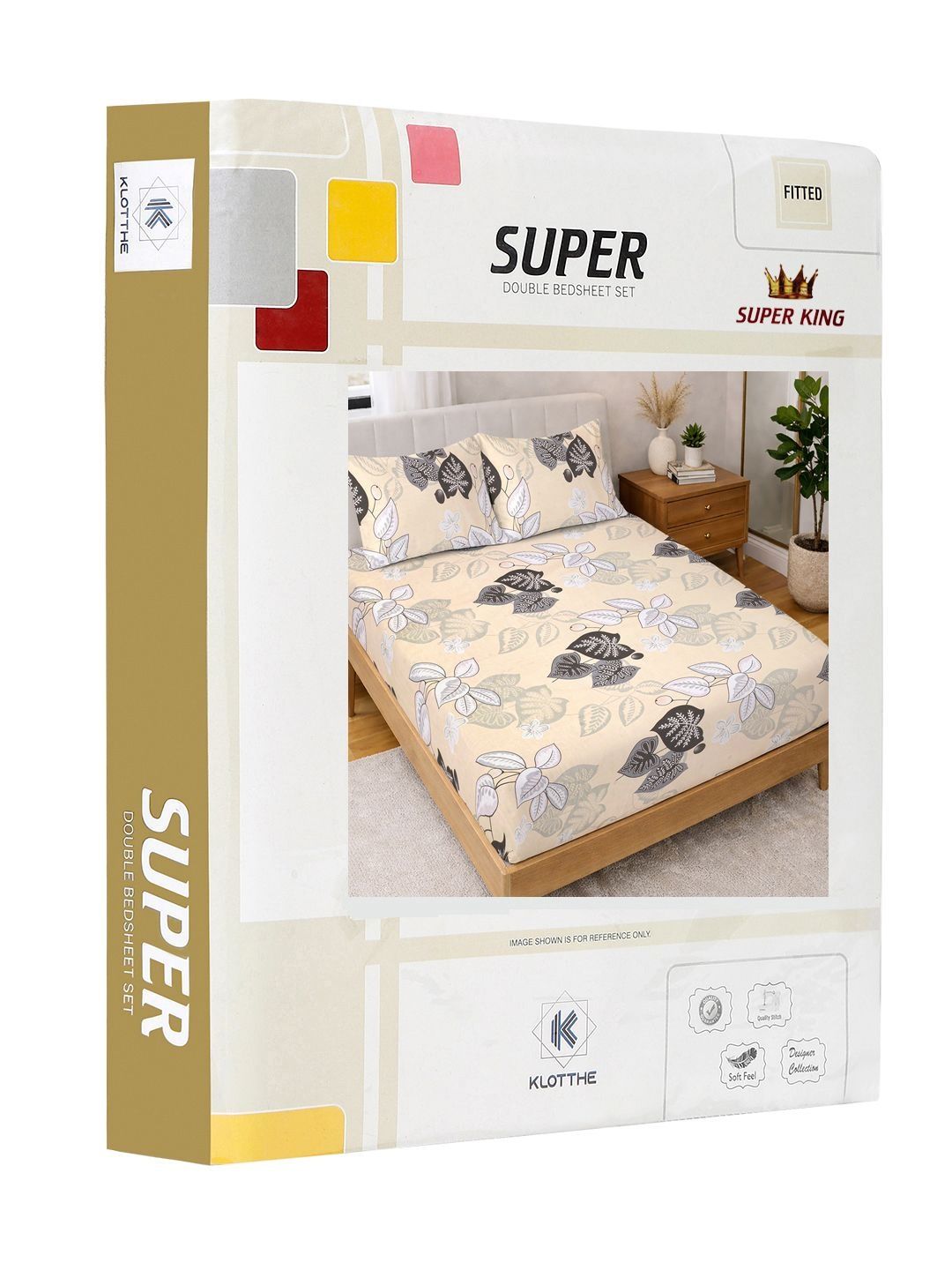 KLOTTHE Beige Printed Fitted Double Bedsheet