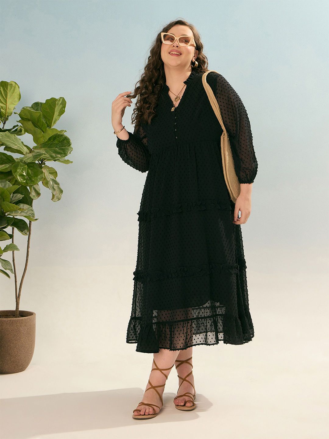 SASSAFRAS Curve Self Design Fit and Flare Midi Dress
